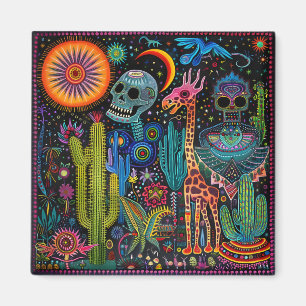 Surreal Trippy Whimsical Psychedelic Skull Desert Magnet