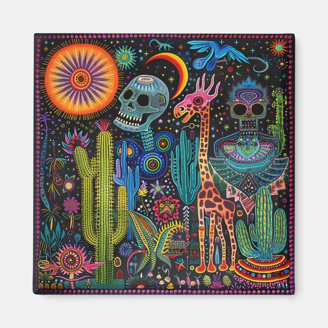 Surreal Trippy Whimsical Psychedelic Skull Desert Magnet (Front)