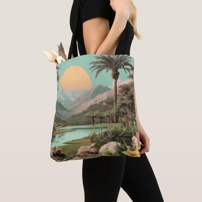 Surreal Tropical Lake With Palm Trees Tote Bag (Close Up)