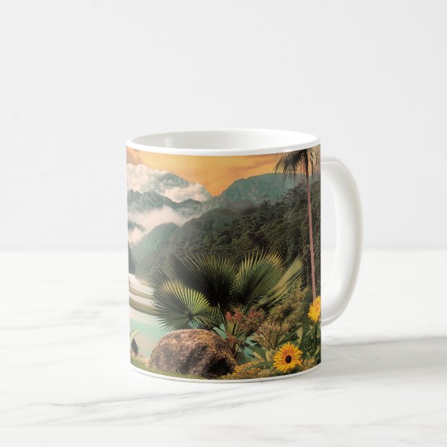 Surreal Tropical Valley With Palm Trees Coffee Mug (Front Right)
