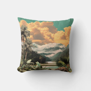 Surreal Tropical Valley With Palm Trees Cushion