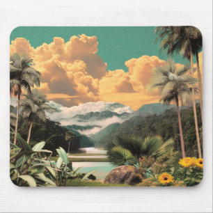 Surreal Tropical Valley With Palm Trees Mouse Pad