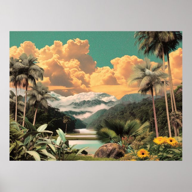 Surreal Tropical Valley With Palm Trees Poster (Front)