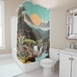 Surreal Tropical Valley With Waterfalls Shower Curtain