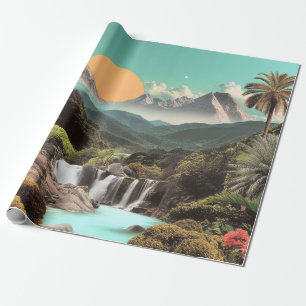 Surreal Tropical Valley With Waterfalls Wrapping Paper