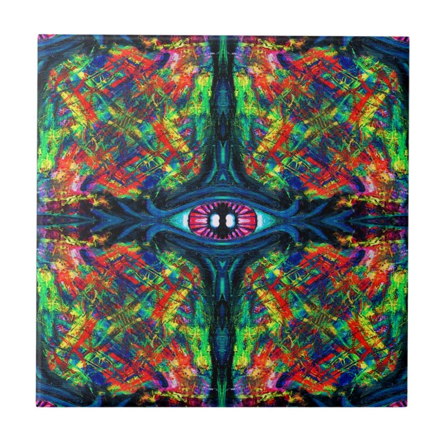 Surreal Twisted and Trippy Eye Oil Painting Ceramic Tile (Front)