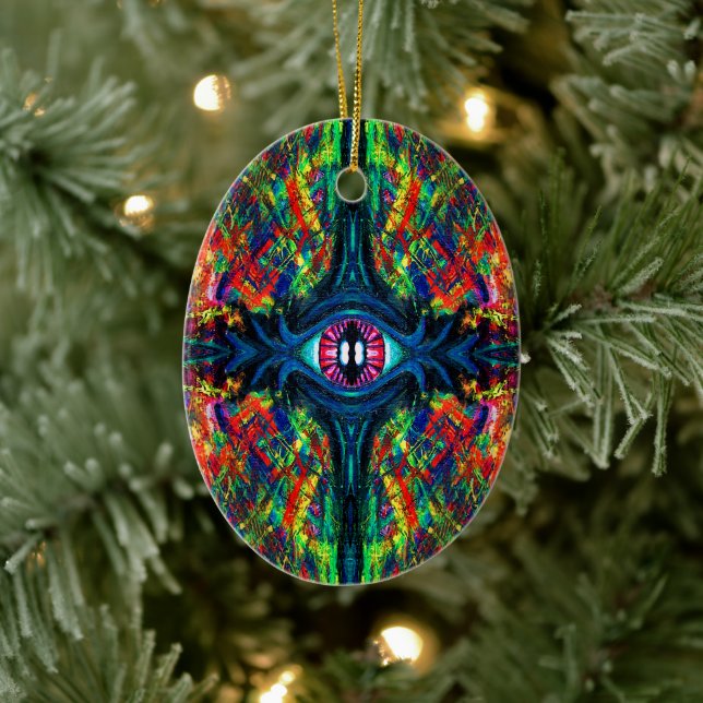 Surreal Twisted Trippy Eye Visionary Oil Painting  Ceramic Ornament (Tree)