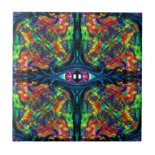 Surreal Twisted Trippy Eye Visionary Oil Painting  Ceramic Tile