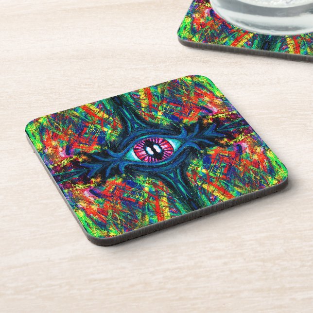 Surreal Twisted Trippy Eye Visionary Oil Painting  Coaster (Left Side)