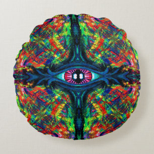 Surreal Twisted Trippy Eye Visionary Oil Painting  Round Cushion