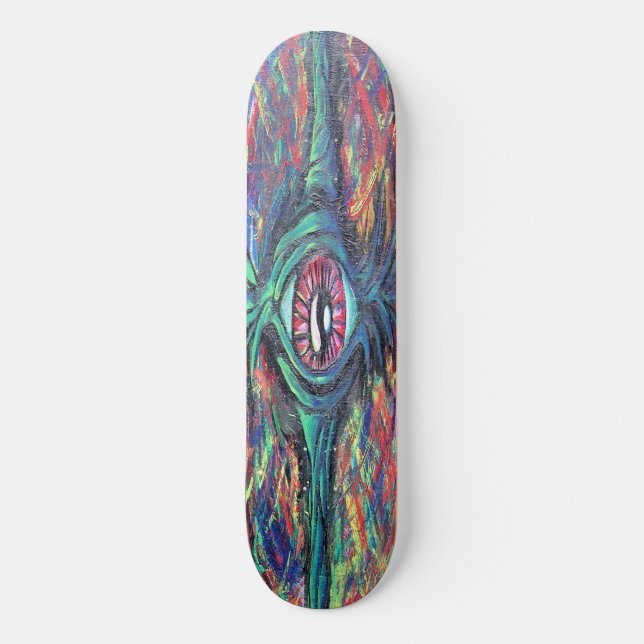 Surreal Twisted Trippy Eye Visionary Oil Painting  Skateboard (Front)