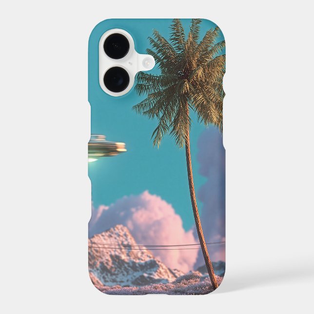 Surreal UFO and Palm Tree Mountain Scene (Back)