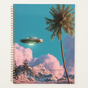 Surreal UFO and Palm Tree Mountain Scene Planner