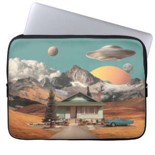Surreal UFO Over Rustic House Laptop Sleeve