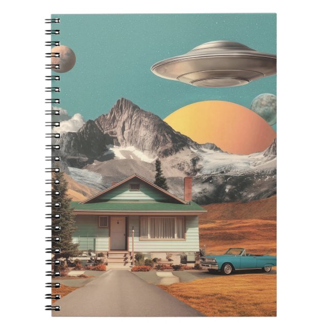 Surreal UFO Over Rustic House Notebook (Front)