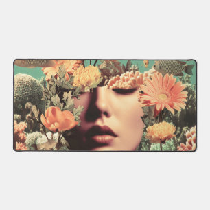 Surreal Underwater Portrait With Coral Flowers Desk Mat