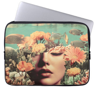 Surreal Underwater Portrait With Coral Flowers Laptop Sleeve