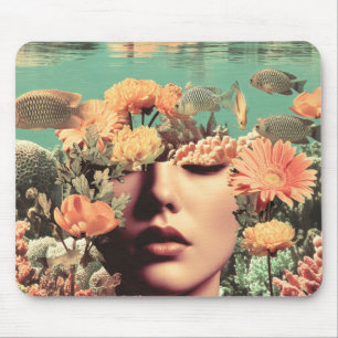 Surreal Underwater Portrait With Coral Flowers Mouse Pad