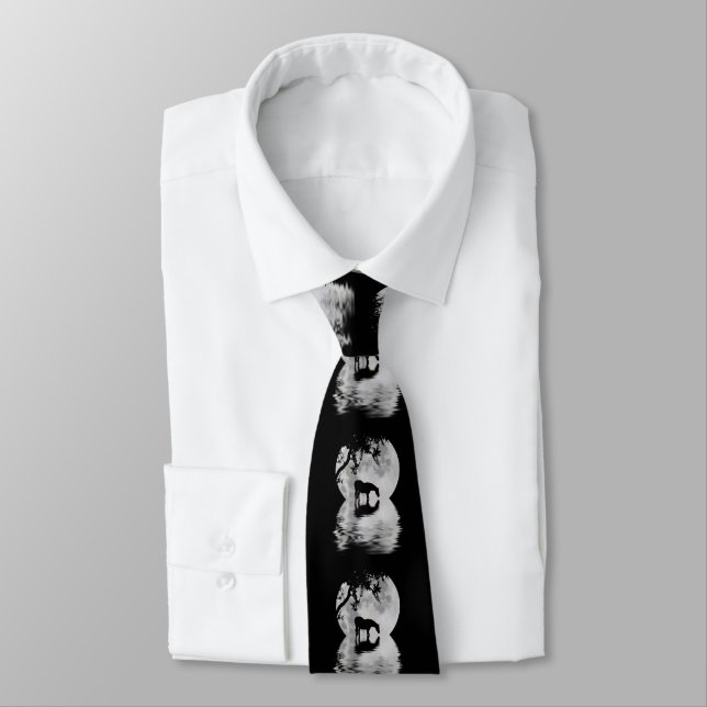 Surreal Unique Horse Water and Full Moon Tie (Tied)
