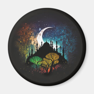 Surreal Vibrant Islamic Masjid Silhouette Magnet