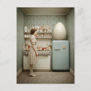 Surreal Vintage Kitchen With Giant Egg Postcard