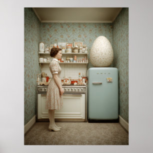 Surreal Vintage Kitchen With Giant Egg Poster