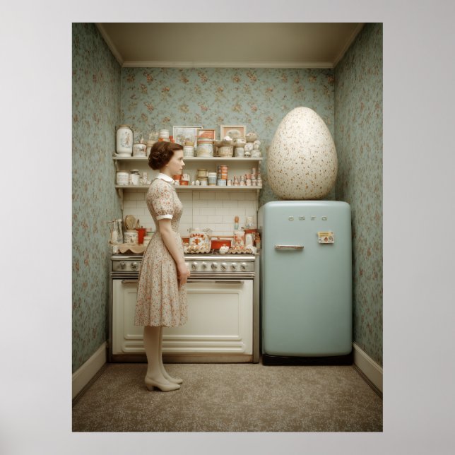 Surreal Vintage Kitchen With Giant Egg Poster (Front)