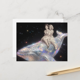 Surreal Vintage Woman Ride Whale Postcard