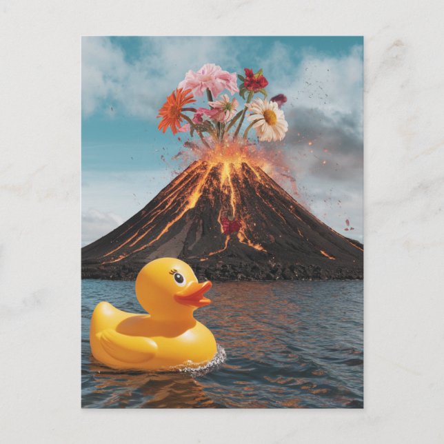 Surreal Volcano Rubber Duck  Postcard (Front)
