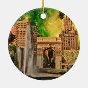 Surreal Washington Square Park, NYC Ceramic Ornament