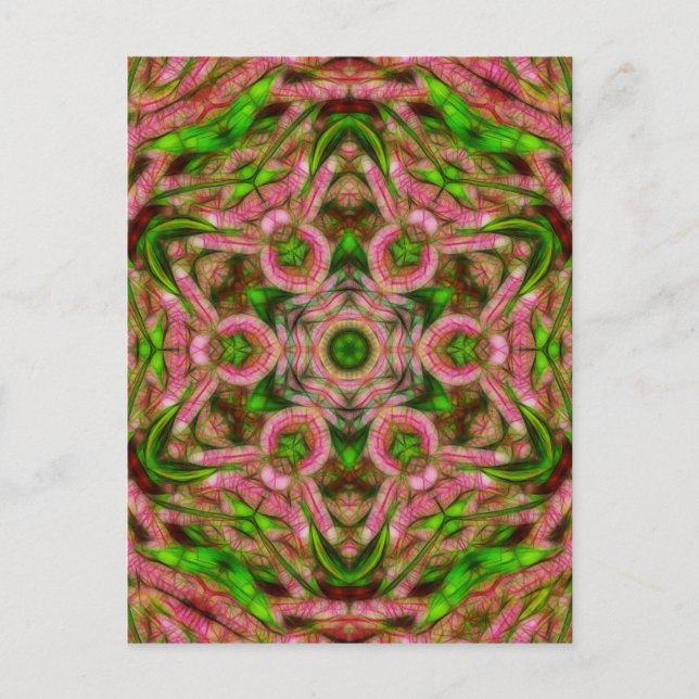 Surreal wattle kaleidoscope vertical postcard (Front)
