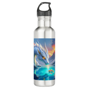 Surreal White Dragon and Gold Fish 710 Ml Water Bottle