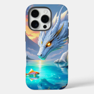 Surreal White Dragon and Gold Fish iPhone 16 Pro Case