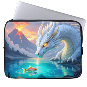 Surreal White Dragon and Gold Fish Laptop Sleeve
