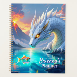 Surreal White Dragon and Gold Fish Personalized Planner