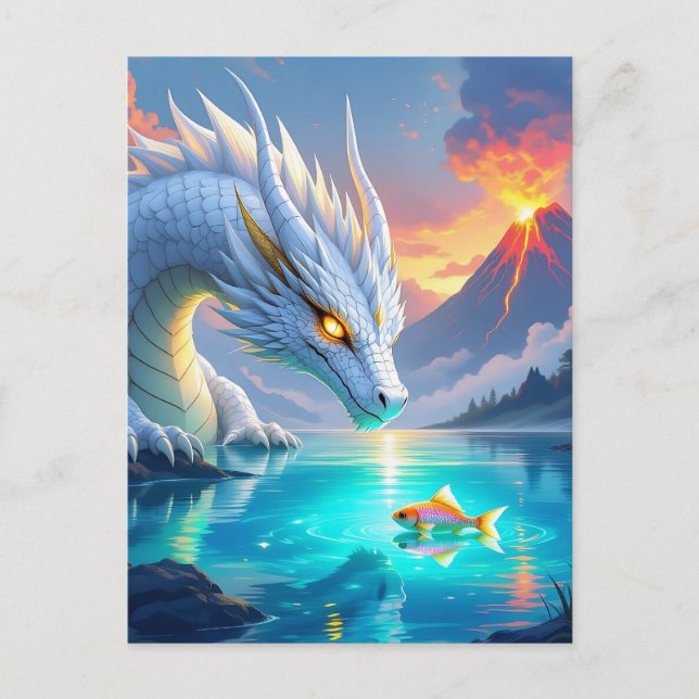 Surreal White Dragon and Gold Fish Postcard (Front)