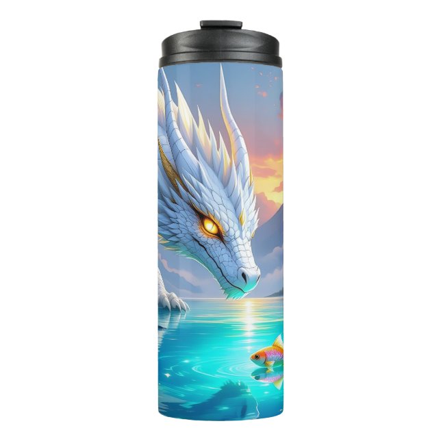 Surreal White Dragon and Gold Fish Thermal Tumbler (Front)