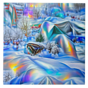 Surreal Winter Wonderland with Iridescent Lights Ceramic Tile