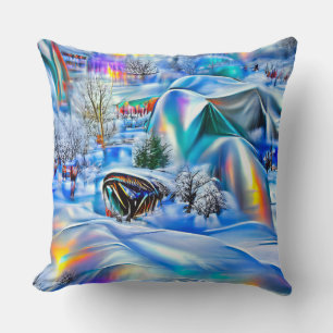 Surreal Winter Wonderland with Iridescent Lights Cushion