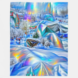Surreal Winter Wonderland with Iridescent Lights Fleece Blanket