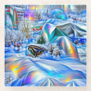 Surreal Winter Wonderland with Iridescent Lights Glass Coaster