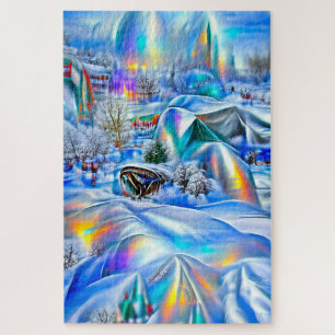 Surreal Winter Wonderland with Iridescent Lights Jigsaw Puzzle