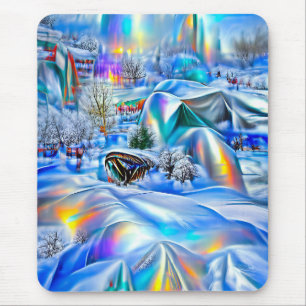 Surreal Winter Wonderland with Iridescent Lights Mouse Pad