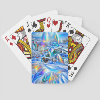 Surreal Winter Wonderland with Iridescent Lights Playing Cards