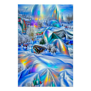 Surreal Winter Wonderland with Iridescent Lights Poster