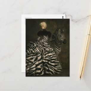 Surreal Woman and a Zebra Fantasy Fashion Postcard