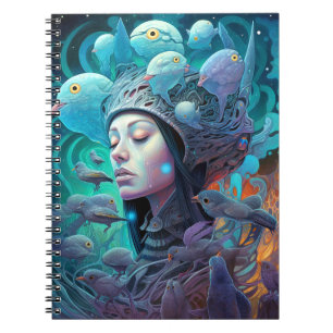 Surreal Woman Birds Visionary Art Notebook