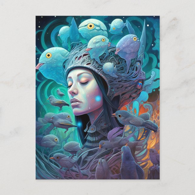 Surreal Woman Birds Visionary Art Postcard (Front)