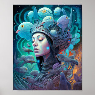 Surreal Woman Birds Visionary Art Poster