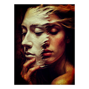 Surreal Woman Portrait with Painted Mask Poster